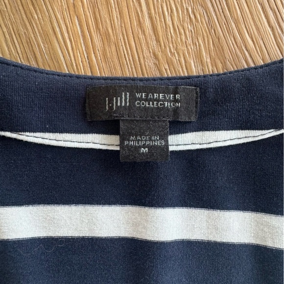 J. Jill Wearever Women’s Striped Long Cardigan Navy Blue Medium Knit Jersey - Picture 3 of 8